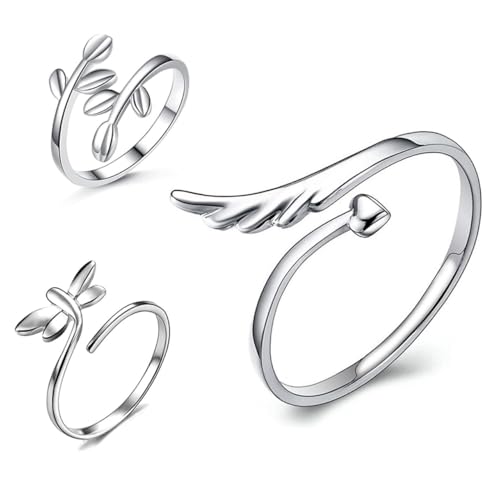 Gatuida 3 Stück Verstellbarer Kupferring Offener Statement ring mit Libelle und Olivenzweig Hautfreundlich Damen Schmuck für Partys Alltag Halloween und Kostümveranstaltungen von Gatuida