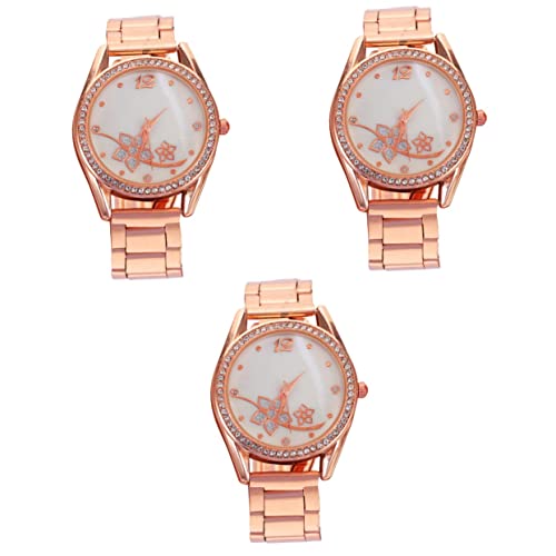 Gatuida 3 Stücke Damen Quarzuhr Lässige Uhr Dame Sportuhr Handuhr Für Legierung Band Armbanduhr Armband Koreanische Version Student Armband Legierung Glas Roségold von Gatuida