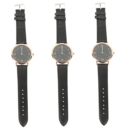 Gatuida 3stücke Einfaches Design Damen Armbanduhr Mit Lederarmband Stilvolle Analoge Uhr Für Frauen Für Büro Und Freizeit Geeignet Für Junge Damen Und Geschäftsfrauen von Gatuida