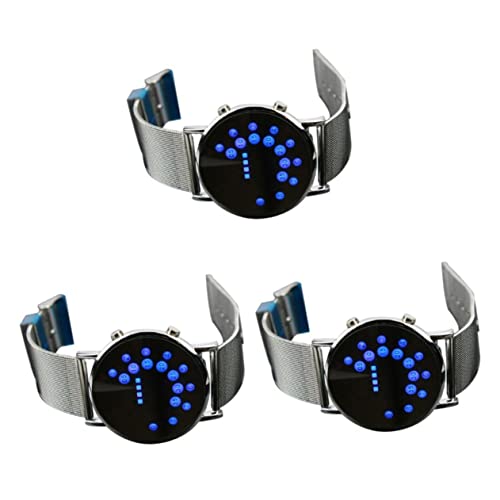 Gatuida 3 Stücke Waches Digitaluhr Elektronische Uhr LED Spiegel Uhr Männer LED Uhr Blau LED Digitaluhr Blau Herrenuhren Mesh Gürtel Herrenuhr Dünn Leicht Herrenuhr Ball LED von Gatuida