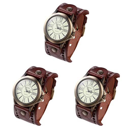 Gatuida 3- Teilige Römische Damen- Armbanduhr Leichtes Handgelenk Echtes Wörtliche Uhr mit Armband Das für Stilvollen Kaffee Rindsleder Frau Vintage- Uhren Quarzleder von Gatuida
