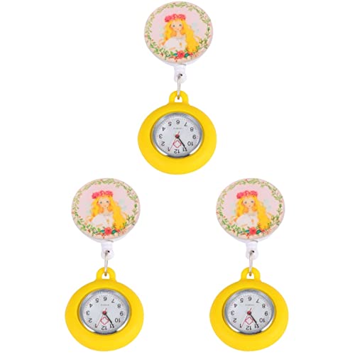 Gatuida 3-Teiliges Geschenk Tragbar Cartoon Gelb Schlüsselanhänger Taschen Clip-Uhr Clip-On-Uhr Damen-Prinzessinnenuhren Arztgesicht Taschenuhr: – mit Niedlichem Einzigartigem Quarz von Gatuida