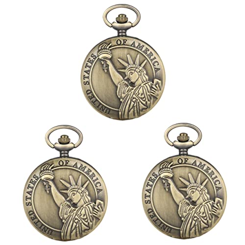 Gatuida 3 Stücke Vintage Römischen Ziffern Taschenuhr Statue Der Freiheit Kette Halskette Legierung Quarzuhr von Gatuida