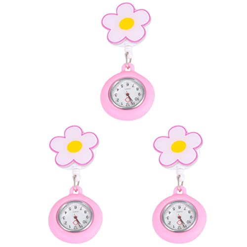 Gatuida 3Pcs Uhr Arzt Patern Handclip Schlüsselanhänger Frauen- Einziehbares Ärzte Verwenden Krankenschwester Gesicht Rosa Einzigartiges Clip-On Revers Quarz Schlüsselanhänger von Gatuida