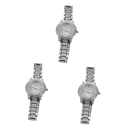 Gatuida 3stücke Delicate Diamond Armbanduhr Für Herren Stilvolle Und Elegante Business-Uhr Mit Römischen Ziffern Silbernes Metallarmband Und Komfortabel Für Jede Gelegenheit von Gatuida