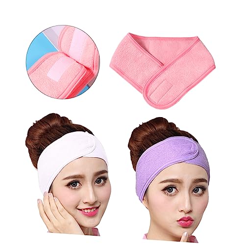 Gatuida 3stücke Gesichtsstirnband Aus Baumwolle Stretch-handtuch Mit Klebeband Farben Weiß Rosa Lang Breit Für Spa Make-up Und Persönliche Nutzung von Gatuida