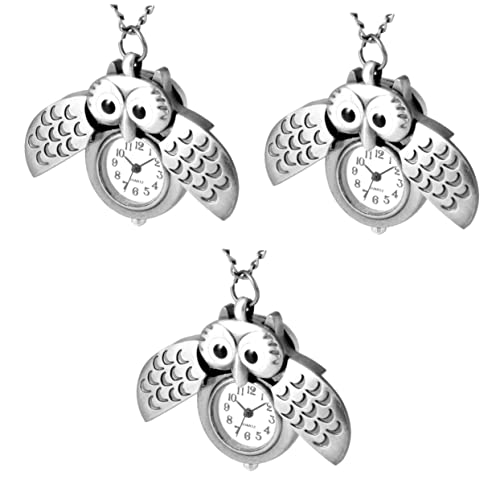 Gatuida 3stücke Retro Katzenkopf Taschenuhr Kreative Handliche Uhren Mit Eulen-Design Als Für Familie Und Freunde Silber von Gatuida