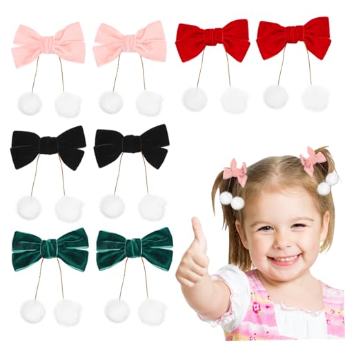 Gatuida 4 Paare Samt Haarschleifen Mädchen Haarspangen mit Quaste Weiche Langlebige Haarklammern für Weihnachten Bunte Haarschmuck Clips Sicherer Vielseitig für Alltag und Fest von Gatuida