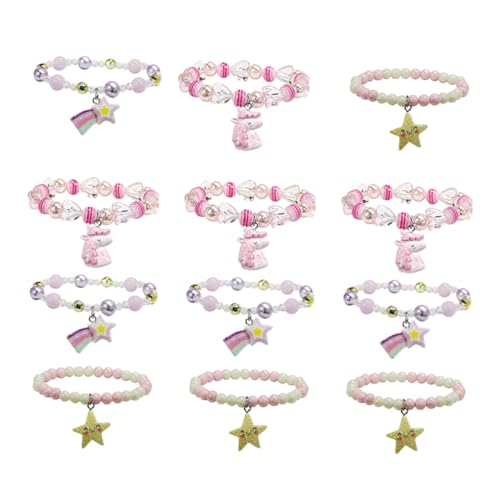 Gatuida 4 Sätze Elastische Kinderarmbänder aus Buntem Kunststoff Verstellbar und Bruchsicher mit Verschiedenen Anhängern für Mädchen Modisches Schmuck Alltag und Geschenk von Gatuida