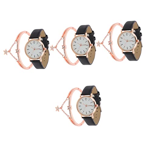 Gatuida 4 Sätze Uhr Mode Uhren Für Damen Damen Armbänder Mädchen Armbänder Uhr Verzierung Freizeit Uhr Stilvoll Armbanduhr Miss Legierung Set Schwarz Einfach von Gatuida