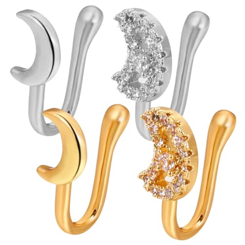 Gatuida 4 Stck Teiliges Non piercing Nasenringe U förmige Nasenklammern mit Mond Herzdesigns aus Langlebiger Legierung für Damen Schmerzfrei Modisch Dekorative Fake Nose Ring von Gatuida