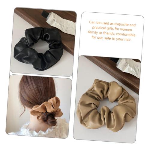 Gatuida 4 Stück Elegante Pu leder Haargummis Elastische Ponytail Halter für Damen und Mädchen Minimalistisches Design in Creme Braun Khaki Dunkelbraun Stylische Haarschmuck Accessoires von Gatuida
