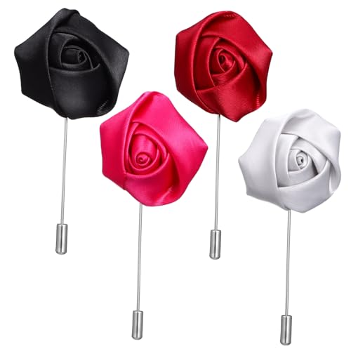 Gatuida 4 Stück Herren Brosche Anstecknadel Teiliges Schwarz Dunkelrot Silber und Eleganter Blumen Lapel Pin Legierung für Anzüge Hochzeiten und Formelle Anlässe von Gatuida