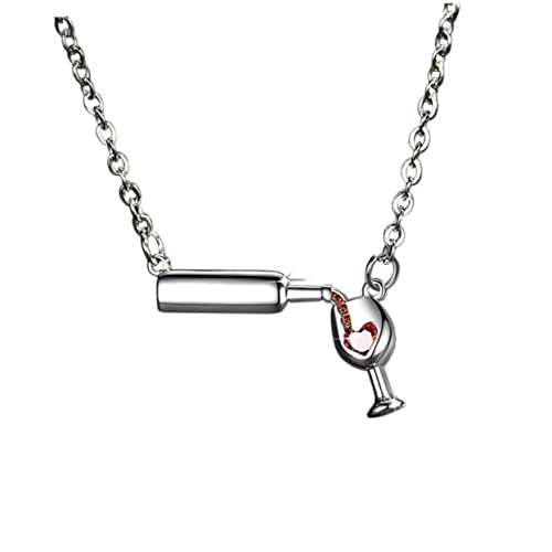 Gatuida 4 Stück Herzanhänger Halskette Teiliges Rotweinflasche und Becher Design Clavicle Kette für Damen Valentinstag Silberfarbe Vielseitiger Schmuck von Gatuida
