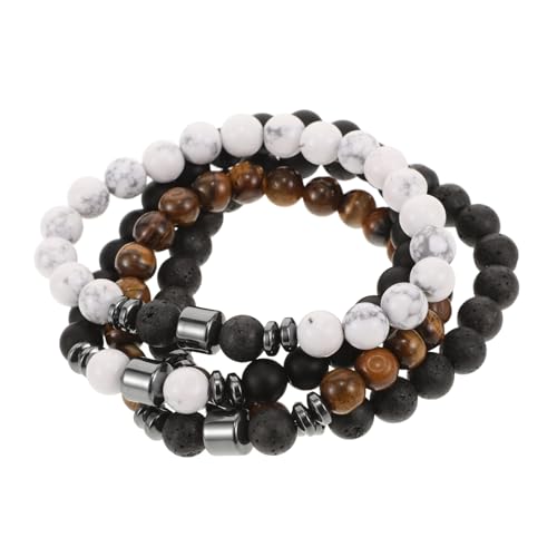 Gatuida 4 Stück Natürliche Edelstein Armbänder Elastisch Runde Perlenarmbänder Für Herren Damen Freundschaft Partner Schmuck Gelb Tiger Weißer von Gatuida
