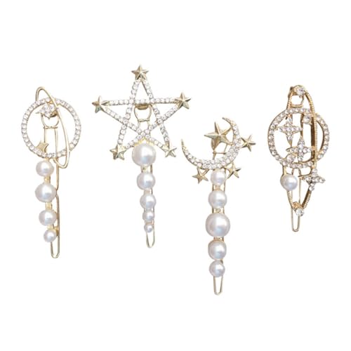Gatuida 4 Stück Teilig Haarspangen Damen mit Perlen und Planet Mond Design Haarklammern für Hochzeit Party Alltag Vielseitiger Haarschmuck für Verschiedene Frisuren von Gatuida