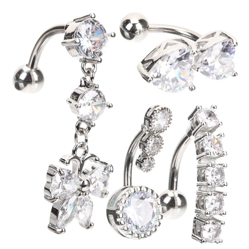 Gatuida 4 Stück Teiliges Bauchnabelpiercing aus rostfreiem Chirurgenstahl Silberne Nabelringe mit Zirkonia und Schmetterlingsdesign Komfortabel Rost und Korrosionsbeständig für Damen und von Gatuida