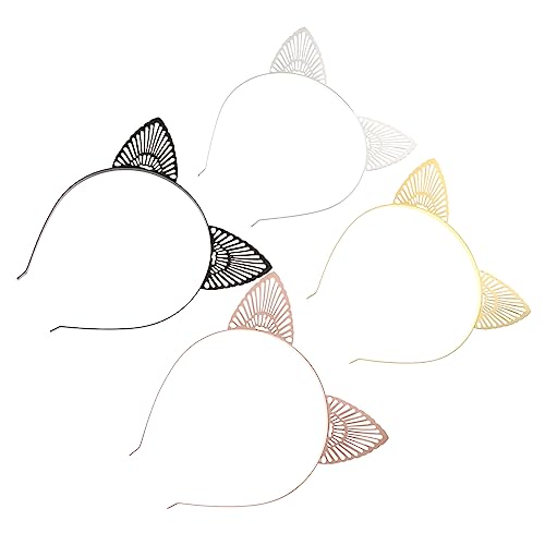 Gatuida 4 Stück Teiliges Cat Cosplay Metall Katzenohren Haarreifen Verstellbare Party Haarbänder in Schwarz Gold Weiß und Roségold Niedliche Damen Kostüm Accessoires für Festival und von Gatuida