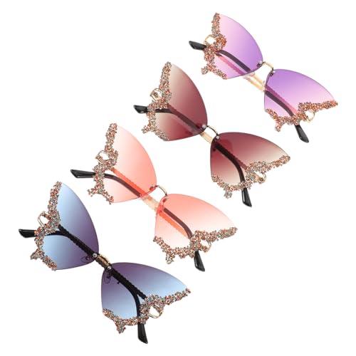 Gatuida 4 Stück Teiliges Damen Sonnenbrillen Vintage Schmetterling Stil rahmenlos mit Funkelnden Strasssteinen Modisch für Urlaub Fotoshootings und Outdoor Aktivitäten Gatuida 4 Stück Teiliges Damen Sonnenbrillen Vintage Schmetterling Stil rahmenlos mit Funkelnden Strasssteinen Modisch für Urlaub Fotoshootings und Outdoor Aktivitäten von Gatuida