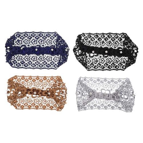 Gatuida 4 Stück Teiliges Damen Spitzenhaarband mit Breitem Elastischem Hohlem Design und Künstlichen Perlen Bequeme Dehnbare Haarschmuck Bänder für Alltag Pflege und Partys von Gatuida