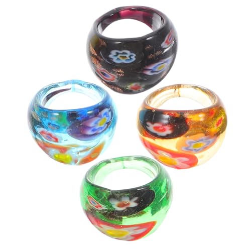 Gatuida 4 Stück Teiliges Damenbunte Glasringe Modisch Kreativ Individuell Ethno stil Schmuck Geschenk für Alltag Festival von Gatuida