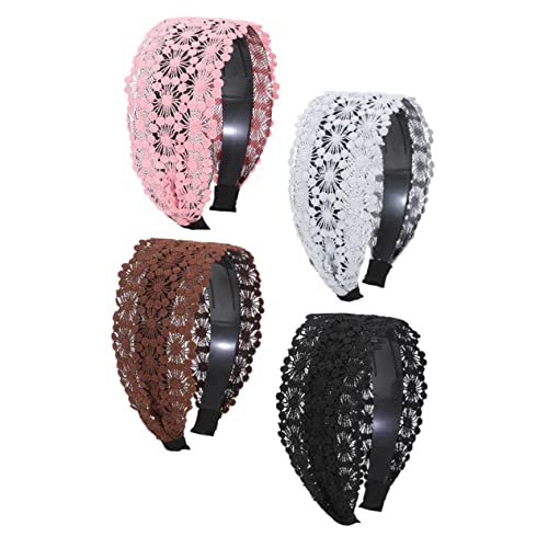 Gatuida 4 Stück Teiliges Dekorative Rutschfeste Haarbänder mit Spitzen Leichte Damen Stirnbänder in Schwarz Kaffee Rosa und Hellgrau für Alltag Party und Make Up von Gatuida
