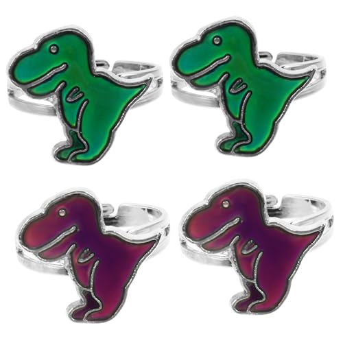 Gatuida 4 Stück Teiliges Dinosaurier stimmungsring Verstellbare Offene Ringe Farbwechselndes Stimmungs schmuckstück Niedliche Farbwechsel ringe für Jungen und Mädchen von Gatuida