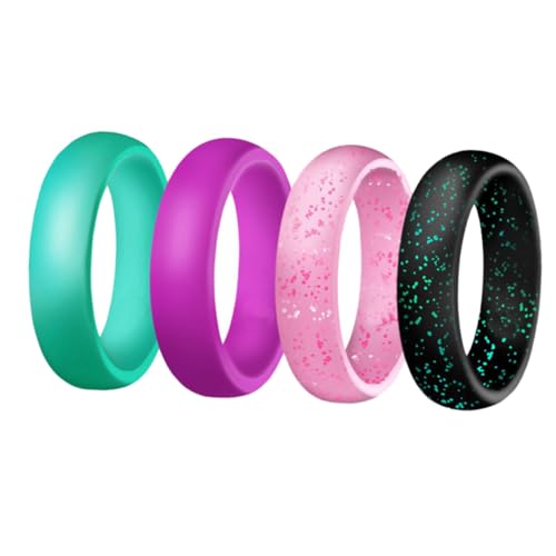 Gatuida 4 Stück Teiliges Glitzer Silikonringe für Damen Flexible Hautfreundliche Finger Ringe in Bunten Farben Ergonomisch Gestaltet für Sport und Alltag Angenehm zu Tragen von Gatuida