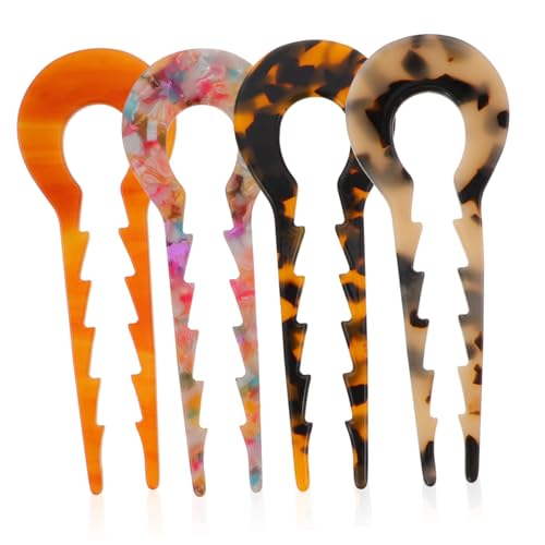 Gatuida 4 Stück Teiliges Haarschmuck U Förmige Haarstifte aus Acetat Rutschfeste Haarforke für Damen Vielseitige Haarnadeln für Dutt und Hochsteckfrisuren in Kaffee Beige Schildpatt und von Gatuida