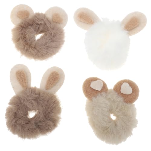 Gatuida 4 Stück Teiliges Hasenohren Haargummi aus Weiche Ponytail Halter für Mädchen Vielseitig Verwendbar für Zöpfe Dutts Leichte und Kompakte Haarbänder in Weiß und Braun von Gatuida