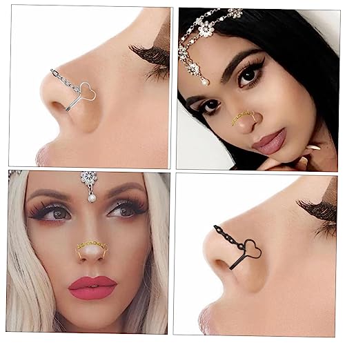 Gatuida 4 Stück Teiliges Herzförmiger Nasenclip Piercing mit Kette Modischer Leichter Schmuck für Damen in Gold Silber Schwarz und Roségold Geeignet für Alltag Party und Festliche Anlässe von Gatuida