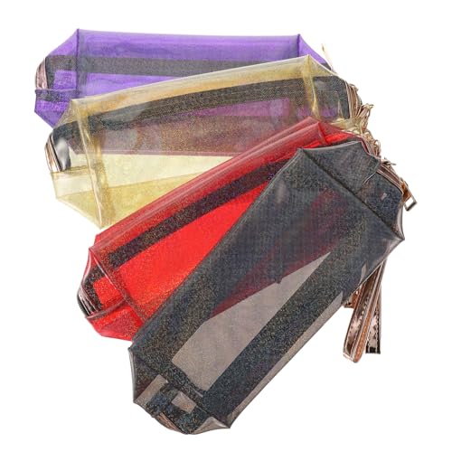 Gatuida 4 Stück Teiliges Irideszente Holografische Kosmetiktaschen Leichte Langlebige Reise und Toiletry Bags mit Abnehmbarem Handriemen in Rot Schwarz Violett Orange für Damen und Herren von Gatuida