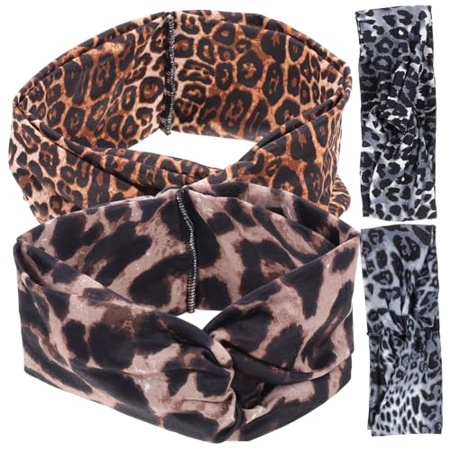 Gatuida 4 Stück Teiliges Leopardenmuster Stirnband für Damen Elastisch Atmungsaktiv Schnelltrocknend Vielseitig für Yoga Workout Gesichtspflege und Outdoor Sport Geeignet von Gatuida
