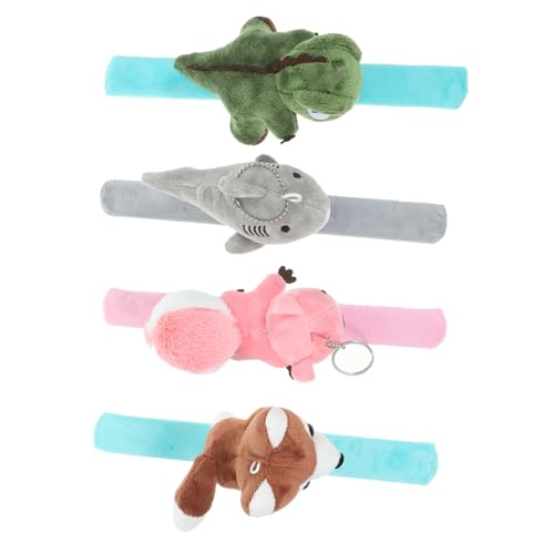 Gatuida 4 Stück Teiliges Plüsch Tier Slap Armband Weiches Hautfreundliches Cartoon Handgelenkband mit Dinosaurier Wolf und Eichhörnchen Bequemes Leichtes Geschenk von Gatuida