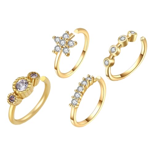 Gatuida 4 Stück Teiliges Vergoldetes Zirkonia Nasenring Verstellbare Fake Nose Hautfreundlicher Nasenschmuck für Frauen Modische Clips für Verschiedene Nasengrößen von Gatuida