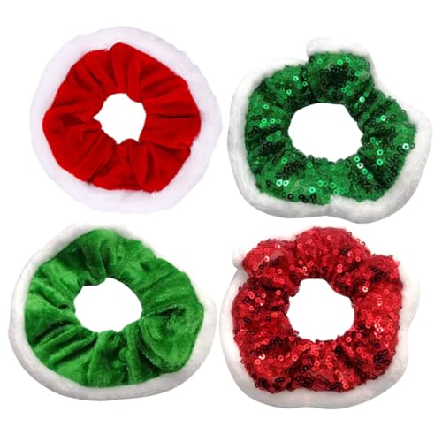 Gatuida 4 Stück Teiliges Weihnachts Haargummi Elastisch mit und Grünem Glitzereffekt Samtigem Finish Dehnbar Haarschonend für Damen und Festliche Anlässe Wie Weihnachten Partys Sport von Gatuida