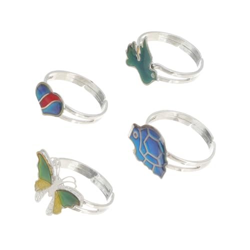 Gatuida 4 Stück Verstellbare Stimmungsringe Farbwechsel Thermochromisch Niedliche Cartoon Tiermotive Offene Ringe für Mädchen Teenager Frauen Emotionserkennung durch Zufällige Farbe von Gatuida