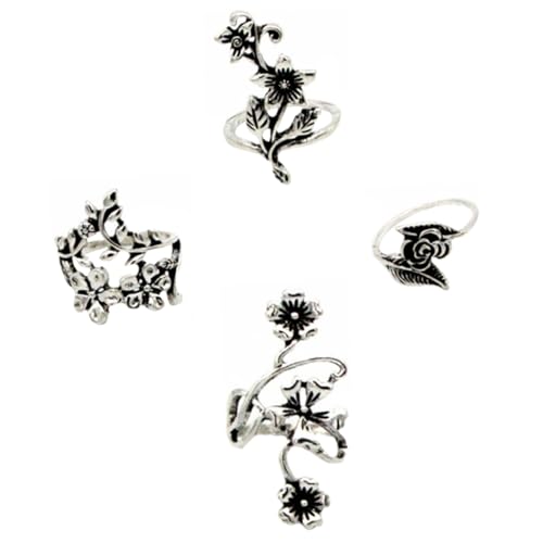 Gatuida 4 Stück Vintage Boho Ring Teilig Damen Fingerring aus Hochwertiger Legierung Blumen Design Leicht Hautfreundlich Modischer Schmuck für Alltag Party und von Gatuida