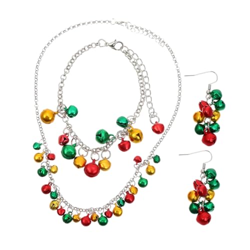 Gatuida 4 Stück Weihnachtsschmuck Set Teilig Buntes Glocken Design Halskette Armband Ohrringe Festliche Accessoires für Party Reise Alltag mit Klingelnden Glocken für Weihnachtsstimmung von Gatuida
