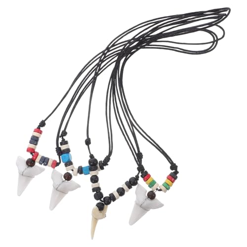 Gatuida 4-teilige Halskette mit gefälschtem Haizahn-Anhänger – Herren-Surfer-Strandschmuck, tropischer -Charm, verstellbare Knochenhalskette, Strand-Surfer-Halsband von Gatuida