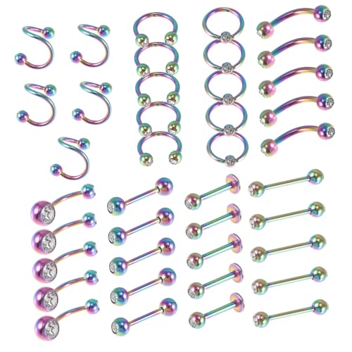 Gatuida 40 Stück Teiliges Piercing Schmuck mit Kristallen Lippen und Nasenringe Leichtes Hautfreundliches Design für Frauen Modisches Accessoire für Piercing von Gatuida