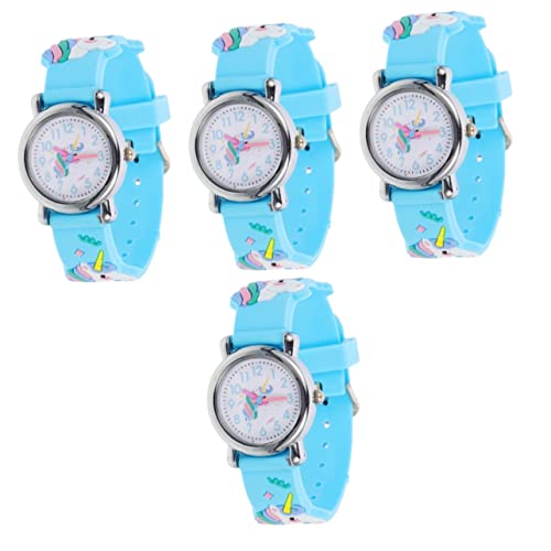 Gatuida 4stücke Cartoon Kinderuhr Mit Einhorn-Muster Verstellbare Silikon-Armbanduhr Für Mädchen Und Jungen Für Grundschüler Einfache Analog-Uhr Zum Zeitlernen von Gatuida