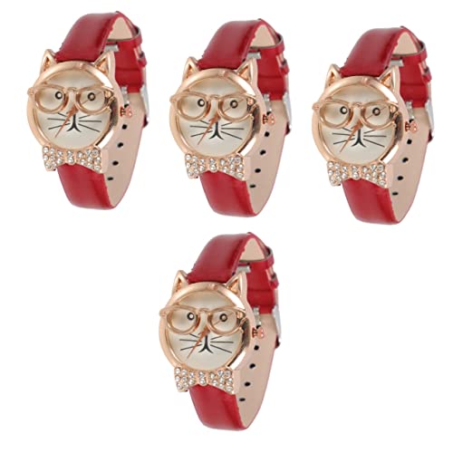 Gatuida 4stücke Dekorative Katzenarmbanduhr Für Mädchen Und Frauen Cartoon-Design Uhr Mit Atmungsaktivem Band Für Täglichen Gebrauch von Gatuida
