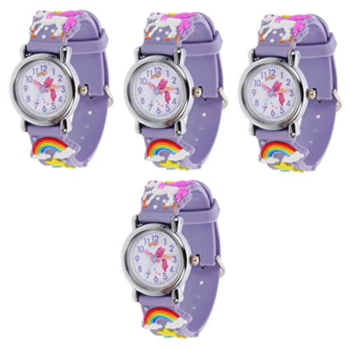 Gatuida 4stücke Dekorative Silikon Kinderuhr Mit Einhorn-Muster Süße Tragbare Armbanduhr Für Schüler Jungen Und Mädchen Leicht Bequem Lernen Der Analogzeit von Gatuida
