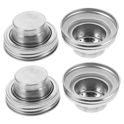 Gatuida 4stücke Edelstahl Einmachglas Deckel Mit Dichtung Robuste Deckel Für Sichten Von Mehl Mischen Von Gewürzen Salz Und Pfeffer Passend Für Standard-mundöffnung Gläser von Gatuida