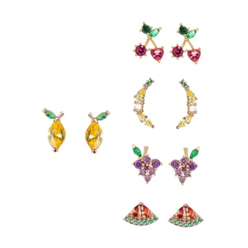 Gatuida 5 Paare Silber Ohrstecker Teilig Tropische Frucht Designs mit Zirkonia Leicht und Hautfreundlich Damenschmuck Geschenke für Alltag und Besondere Anlässe von Gatuida