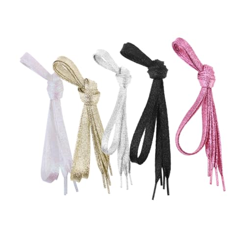 Gatuida 5 Stück Flache Perlmuttfarbene Schnürsenkel in Gold Silber Langlebige Farbenfrohe Schuhbänder für Damen und Herren Sneakers Ersatz Shoelaces von Gatuida