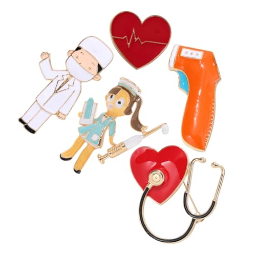 Gatuida 5 Stück Teiliges Arzt Krankenschwester Broschen mit Herz Stethoskop Motiv Emaille Anstecknadeln für Jacken Namensschild Pins für Medizinisches Personal Langlebige Abzeichen von Gatuida