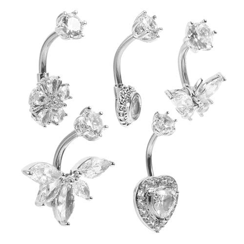 Gatuida 5 Stück Teiliges Bauchnabelpiercing Damen mit Funkelnden Zirkonia Leichter Komfortabler Bauchnabelring mit Verspieltem Design Vielseitig Kombinierbarer Körperschmuck für von Gatuida