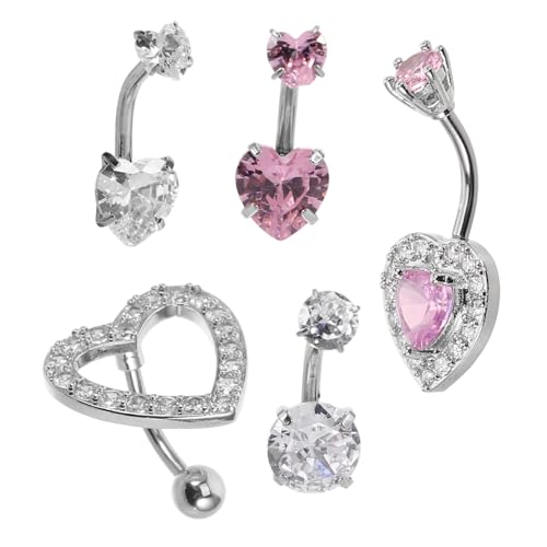 Gatuida 5 Stück Teiliges Bauchnabelpiercing Herzform aus Edelstahl mit Funkelnden Zirkonia Hautfreundlich Wasserfest Langlebig und Komfortabel für Damen für Party und Strand von Gatuida